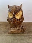 Vintage Ceramic Brown Owl “Be Wise Save!”  Coin Bank w/ Plastic Plug