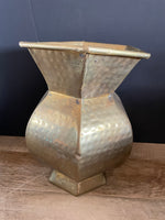 a** Hammered Brass 10.25” Brass Vase Flower Pot Hexagon