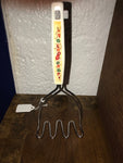 Vintage Stainless 9.5" Potato Masher White Handle with Vegetable Design