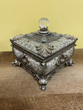 Stone and Silver Square Keepsake Trinket Storage Box with Lid and Elephant Head Footed Jewels