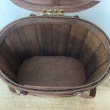 <€€ Large Oval Wood Basket w/ Wood Lid and Dual Handles Brown Sewing