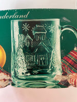 ~ Vintage WINTER WONDERLAND Christmas Holiday Set/4 Glass Mugs 9.75 oz by Arcoroc Boxed