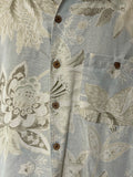 €* Mens PARADISE COVES Silk BLue Beige Floral Hawaiian Print Camp Large Pocket