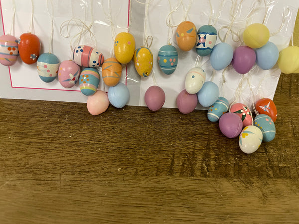Lot of 29 Hanging Painted Wood Mini Easter Tree Ornaments Eggs