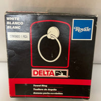 Vintage New White Delta Towel Ring & 3 Robe Hooks