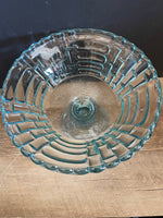a** Vintage Jeanette Ice Blue Cut Glass Louisa Basket Weave Pedestal Compote Bowl