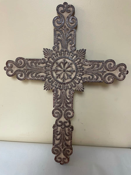 Ornate Brown Resin Plaster Cross Wall Decor Religious Religion