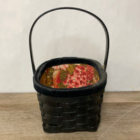~ Vintage Medium Rectangle Wood Woven Basket w/ Handle Floral Liner