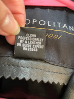 Womens/Juniors Black Medium 100% Leather Coat by Metropolitan New York Knee Length Collar