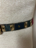 Vintage Womens Medium 37” Belt Harve Benard Holtzman Multicolor Leather Fabric Gold Buckle