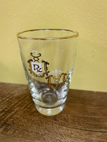 ~ Vintage Set/8 Apothecary Pharmacy RX Barware Highball Glasses Gold Rim MCM