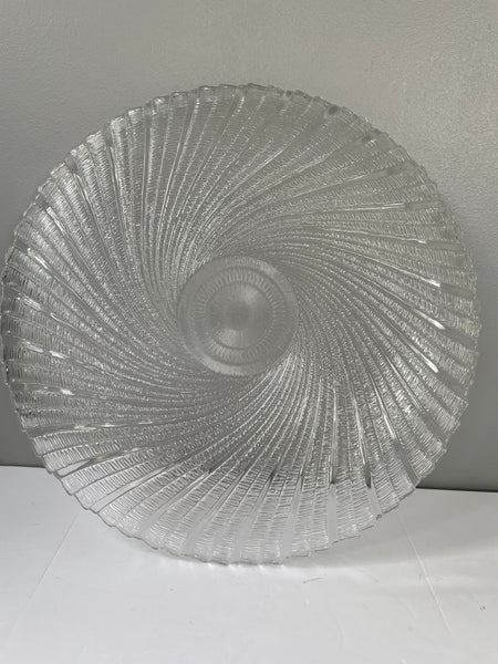a** Vintage Pressed Swirl Glass Cake Dessert Serving Plate Platter