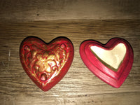 ~ Red and Antique Gold Heart Shaped Ceramic Lidded Trinket Keepsake Box Handpainted