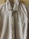 +* Mens XLarge Sz 41 EU Dress Shirt White with Purple & Black Pinstripe Button Down Long Sleeve
