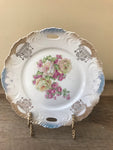 €€ Vintage Bavarian China 9.5” Round Serving Plate Porcelain Roses Retired