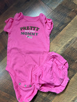 <€€ Baby Girls 6-12 Months Bodysuit Set Pink “Pretty just like Mommy” Short Sleeve Top & Panties