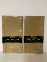 a** New Pair/Set of 2 Gold Plastic Table Cover Tablecloth Rectangle 54” x 108” Sealed