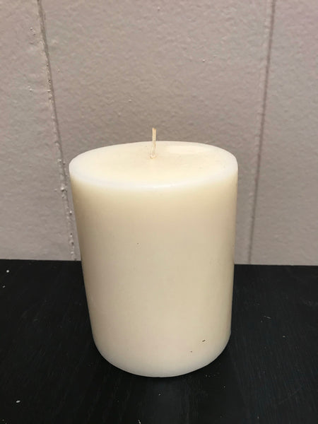 a** New Unscented Handcrafted 3.75" Pillar CANDLE Ivory Volcanica 9191