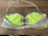 <€€ Womens Juniors Small MOSSIMO Bright Neon Geometric on Gray Swimsuit Top