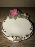 ~ Vintage Dresden Ring Soap Trinket Keepsake Dish Ceramic Gold Rim Sculpted Roses