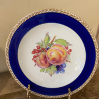 a** Vintage Set 3 Gold Gilt Edge Blue DUCAL Decorator Dinner Plates 9” Fruits