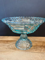 a** Vintage Jeanette Ice Blue Cut Glass Louisa Basket Weave Pedestal Compote Bowl