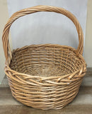 <€€ XLarge Round Wood Bamboo Woven Gathering Basket w/ Handles Easter