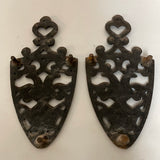 ~ Vintage Pair/Set of 2 Black Cast Iron Trivet Hot Plate Love Bird Heart Footed