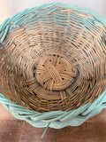 <€€ XLarge Round Wood Woven Gathering Basket w/ Handle Green Easter