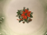 *Vintage Green Christmas Holiday Poinsettia Handle Plate Platter Damaged