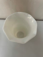 a** Vintage Milk Glass Vase White 5.75” Ruffle Edge Etched Diamond Design