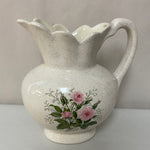 <€€ Vintage Medium Porcelain Pitcher Floral Pink Roses Speckled Country Farm