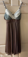 Womens Juniors STUDIO Y Green/Brown Accordion Pleated Dress XSmall Party