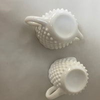 a** Vintage Milk Glass White Sugar Bowl & Creamer Set Hobnail Pattern