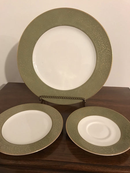 Vintage China Sango VERSAILLES 3632 Green and Gold Set Retired