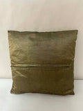 € Square Embroidered & Beaded Pillow on Woven Sheen Fabric Flowers Green & Golds 12”