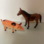 a* Vintage Set/2 Luckystar Play Animals Horse & Pig Figurines Schleich China 1990s