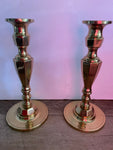 ^ Pair/Set of 2 Gold Brass Taper & Pillar Candlesticks Candleholders Round Base
