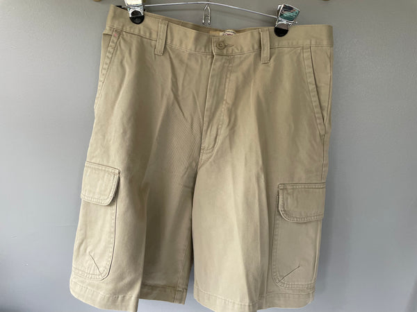 Mens 32” Waist Khaki Cargo Shorts CHEROKEE  Side Pockets 100% Cotton Chino
