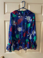 *Womens Small Sz 4/6 GEORGE Sheer Floral Blouse Peasant Top Tunic Long Sleeve