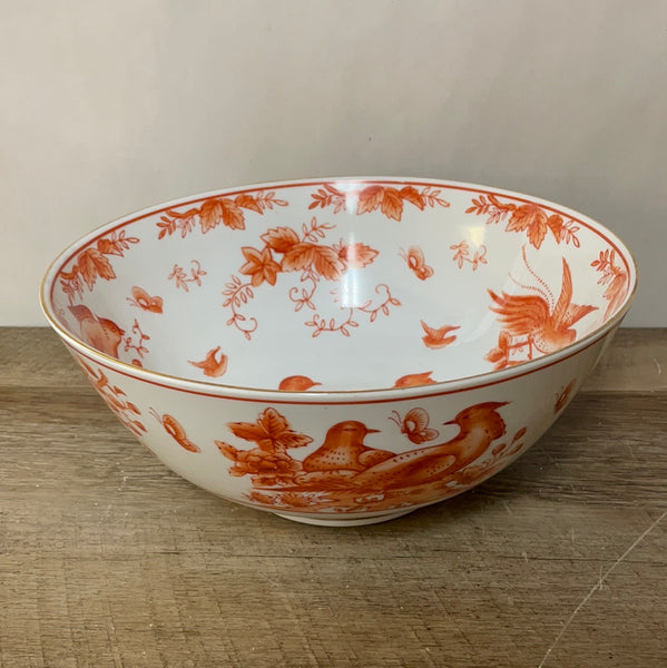 <€€ Vintage Hand Painted LJ Japan Porcelain Bowl Birds Orange #3978-RC Decor