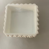 a** Vintage Milk Glass Serving Bowl Dish Trinket Candy Nuts Mints White Square Hobnail