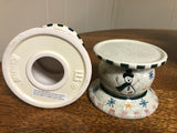 a** Ceramic Snowman Tree Snowflake Pillar CANDLE HOLDER Holiday Christmas Pair Set/2