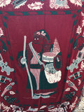 VINTAGE Woven Santa St. Nicholas Large Throw Blanket Fringed Red Green Ivory