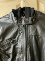 Juniors XLarge TILLYS FULL TILT Black Polyvinyl Leather Look Biker Jacket Coat Zip Up Hood