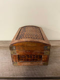 ~¥ Wood Hinged Storage Chest Trinket Box with Woven Wicker Inserts