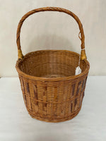 <€€ Oval Wood Woven Rattan Basket w/ Handles Two Tone