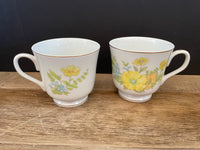 <€€ Vintage Set of 7 EKCO International SPRING BOUQUET White  Tea Coffee Cups Mugs 3”