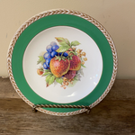 a** Vintage Gold Gilt Edge Green DUCAL Decorator Dinner Plate 9” Fruits