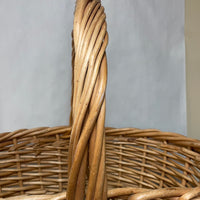 <€€ XLarge Round Wood Bamboo Woven Gathering Basket w/ Handles Easter